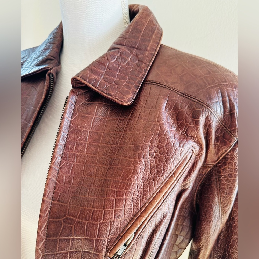 Tannery West Brown Croc-Embossed Leather Jacket